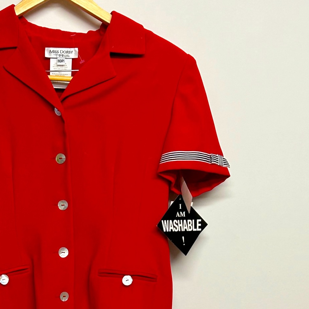 Miss Dorby Red Button Front Nautical Vtg 80s 90s Cottagecore Dress Women's 10p